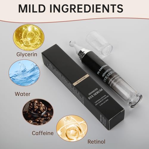 Caffeine Eye Cream for Puffiness & Dark Circles, Under Eye Cream for Puffy Eyes, Eye Bags & Wrinkles, 1 PCS Anti Aging Eye Serum with Under Eye Roller, Reduces Fine Lines & Moisturize Skin.