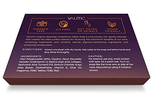 VALITIC Kojic Acid Dark Spot Corrector Paper Soap - Travel Size - 100 Portable and Dissolvable Soap Sheets -with Vitamin C, Retinol, Collagen and Turmeric - 2 Pack