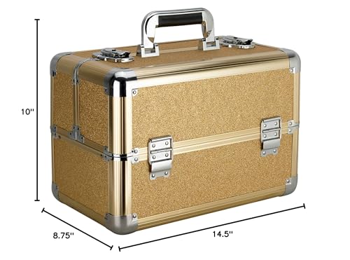 Ver Beauty 4-tiers Extendable Trays Professional Cosmetic Makeup Train Case Organizer Travel Dividers - Vk3403, Gold Glitter