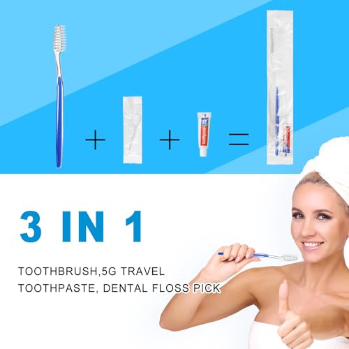 twoworld Disposable Toothbrushes with Toothpaste and Dental Floss Pick Individually Wrapped, Bulk Toothbrush 5 Colors and Toothpaste 5 Grams, Floss, Bulk Hygiene Kits for Homeless,Air Bnb/Hotel (20)