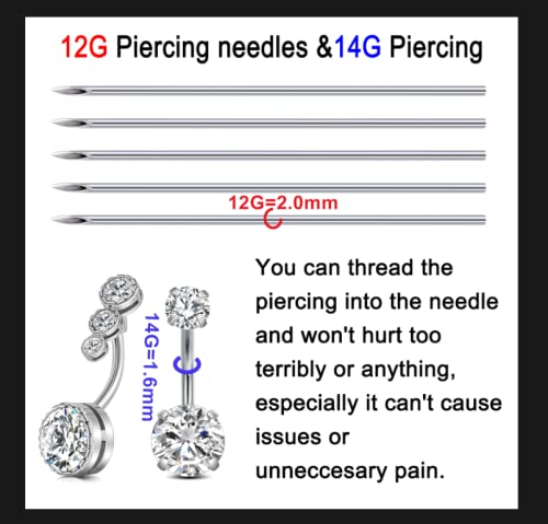 Belly Button Piercing kit,14G 316L Stainless Steel Silver Belly Button Ring with 12G Piercing Needles and Piercing Clamps Body Piercing Tool for Navel Belly Piercing