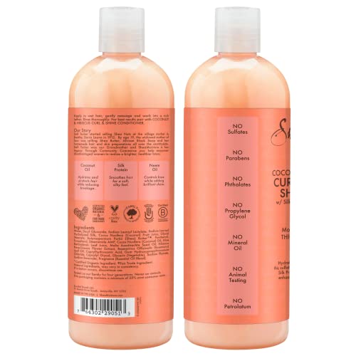Shea Moisture Curly Hair Products, Coconut & Hibiscus Curl & Shine Shampoo, Shea Butter, Coconut Oil, Vitamin E, Sulfate Free Shampoo, Anti Frizz, Family Size, 16 Fl Oz
