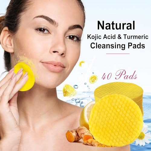 AFITMOE 40 Pads Kojic Acid and Turmeric Cleansing Pads,Turmeric Cleansing Pads Balance Skin Oil And Water,Gentle & Non-Irritating,For Body's Skin