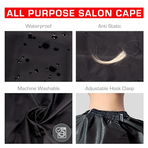 Red by Kiss Professional Hair Cutting Cape, Big Size All Purpose Salon Cape, Barber Hairdressing Cape, Adjustable Closure, Hair Cutting Accessories (Black)