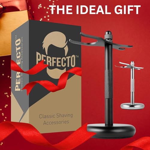 Perfecto Deluxe Black Razor and Brush Stand - The Best Safety Razor Stand. This Will Prolong The Life Of Your Shaving Brush, Best Valentine's Day Gift for Him, Gift For Dad Men, Shaving Accessories.