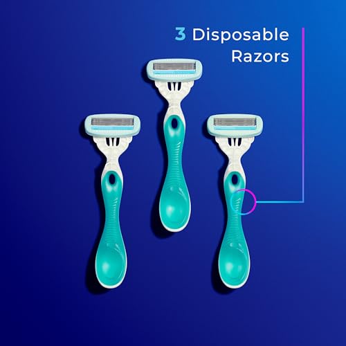 Schick Hydro Silk Sensitive Women's Disposable Razors, 3ct | 5-Blade Disposable Razors for Women Sensitive Skin | Travel Razor for Women