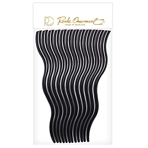 RC ROCHE ORNAMENT 12 Pcs Womens Hair Curved Spiral Chignon Bun Maker Updo Décor Beauty Fashion Accessories Hairpin Shawl Pin Pick Fork Chopstick Stick, Medium Black