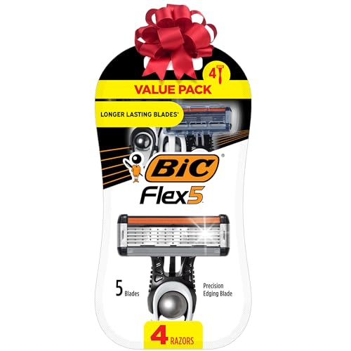 BIC Flex 5 Titanium 5-Blade Disposable Razor for Men, Sensitive Skin Razor For a Smooth, Comfortable and Close Shave, 4 Piece Razor Set