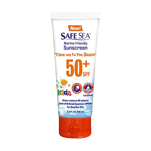 Safe Sea SPF50+ Kids Sunscreen | Travel Size 3.4 oz. | For sensitive skin | anti-jellyfish and Sea Lice sting protective lotion | Coral reef safe sunscreen