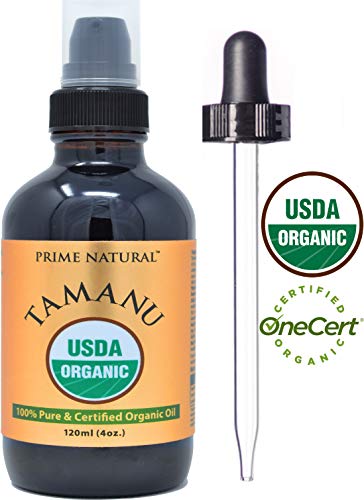 Prime Natural Organic Tamanu Oil - USDA Certified, 100% Pure, Cold Pressed, Unrefined, Virgin (4oz / 120ml) for Face, Hair & Skin Care - Natural Moisturizer