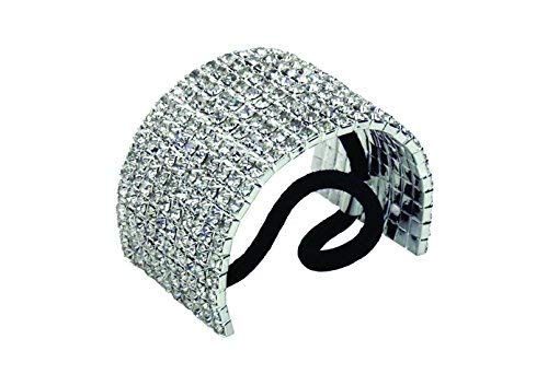 Rhinestone Ponytail Holder by Crystal Avenue | Stretchy Elastic Hair Tie | Silvertone with Sparkling Crystals