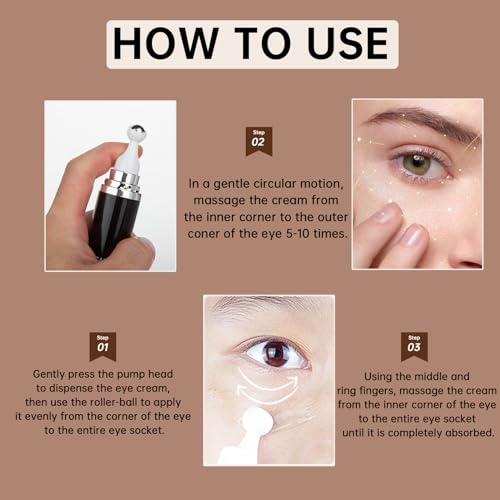 Caffeine Eye Cream for Puffiness & Dark Circles, Under Eye Cream for Puffy Eyes, Eye Bags & Wrinkles, 1 PCS Anti Aging Eye Serum with Under Eye Roller, Reduces Fine Lines & Moisturize Skin.