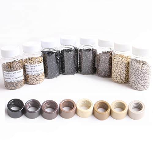 Non-Slicone Screw Thread Micro Ring Beads for Hair Extensions Applications 5 Color Optional (1000Pcs, Light Brown)