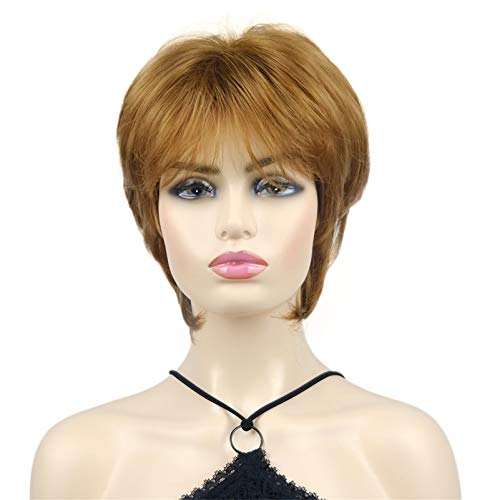 Wiginway Short Straight Full Synthetic Wigs Shaggy Hairstyle Layered Wigs with Bangs Natural Fashion Wigs Blonde
