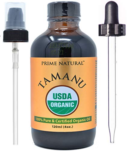 Prime Natural Organic Tamanu Oil - USDA Certified, 100% Pure, Cold Pressed, Unrefined, Virgin (4oz / 120ml) for Face, Hair & Skin Care - Natural Moisturizer
