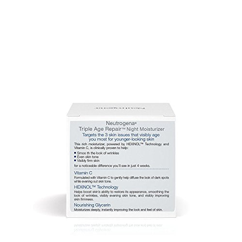 Neutrogena Triple Age Repair Anti-Aging Night Cream with Vitamin C; Fights Wrinkles & Evens Tone, Firming Anti-Wrinkle Face & Neck Cream; Glycerin & Shea Butter, 1.7 oz