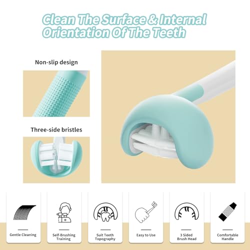 TEKINGMU 3 Sided Toddler Toothbrush, Soft Bristles Kids Toothbrush, Autism Sensory Toothbrush, 3 Sided Toothbrush Kids Silicone Elastic Brush Heads Gentle Clean Each Tooth