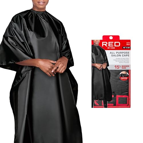 Red by Kiss Professional Hair Cutting Cape, Big Size All Purpose Salon Cape, Barber Hairdressing Cape, Adjustable Closure, Hair Cutting Accessories (Black)