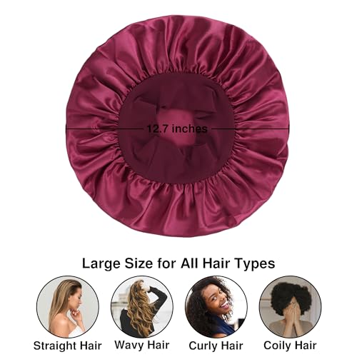 Silk Bonnet Satin Hair Bonnet for Sleeping Women Men Night Cap Sleep Bonnet Hat Hair Cap 3 Pack with Wide Band for Curly Hair(Black+Burgundy+Beige)