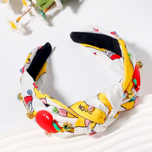 Teacher Headbands for Women Rhinestone Knotted Headband with Pencil Apple Charms Sparkle Pearl Crystal Hairband Top Knot Hair Accessories for Back To School Outfits Teacher Appreciation Gifts 1PCS