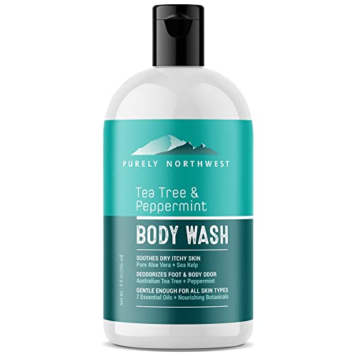 Purely Northwest-Natural Tea Tree & Peppermint Scalp & Body Wash-Men & Women-Soothes & Refreshes: Odor, Acne, Jock Itch, Irritated Itchy Scalp-(Can be used with a Silicone Body Scrubber) 9oz