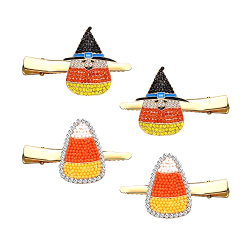 4PCS Halloween Hair Clips for Women Cute Pumpkin BOO Candy Corn Duckbill Hairpins Horror Spooky Ghost Witch Hat Pot Alligator Metal Clips Halloween Costume Party Hair Accessory