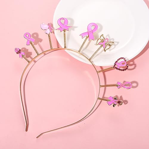 CEALXHENY Pink Ribbon Headband for Women Breast Cancer Awareness Headband Love Heart Butterfly Ribbon Tiara Crowns Breast Cancer Hair Accessory Breast Cancer Survivor Supporter Gifts (Pattern C)