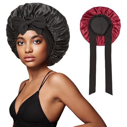 vidsel Bonnet with Tie Band Satin Bonnet Silk Bonnet for Sleeping Women, Silk Hair Bonnet Reversible Double Layer Sleep Cap Bonnet for Curly Hair Braids