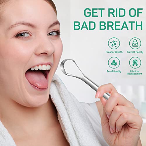 RONAVO Tongue Scraper for Adults (3 Pack), Reduce Bad Breath, Metal Tongue Scraper, Easy to use & Clean, with Travel Case for Home, Travel and On-the-Go