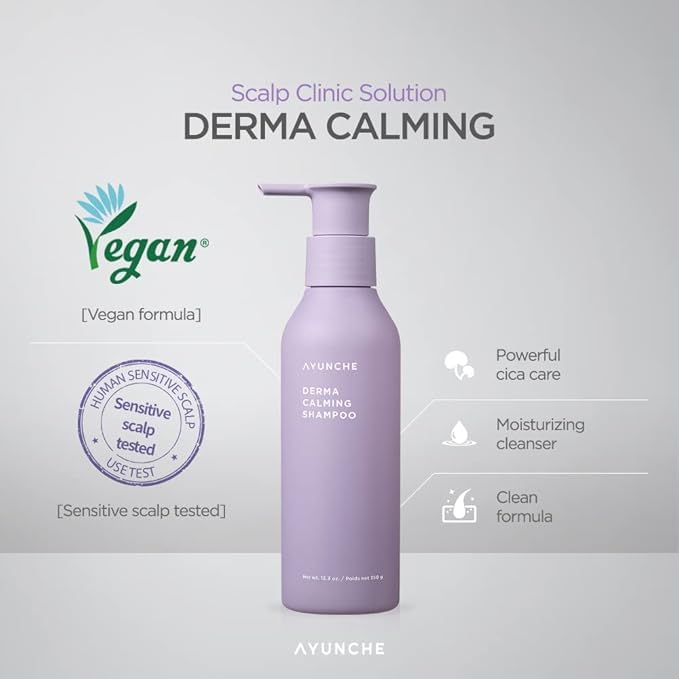 AYUNCHE Derma Calming Shampoo 7.1oz [For Dry & Sensitive Scalp] | Gentle Hydrating Scalp Care | Strengthen Scalp Barrier | Vegan Shampoo | Korean Salon Brand