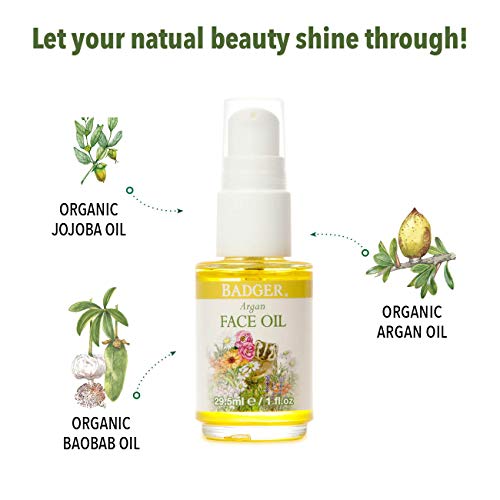 Badger Argan Face Oil, Certified Organic Moisturizing Facial Oil, Waterless Face Moisturizer, 1 oz Glass Bottle