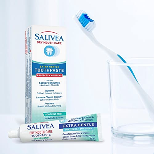 SALIVEA Dry Mouth Toothpaste - Soothing Mint Toothpaste with Natural Salivary Enzymes - Gentle Toothpaste to Aid Dry Mouth Care - Natural, Paraben Free Dry Mouth Toothpaste - Mint Flavor (4.3 oz Tube)