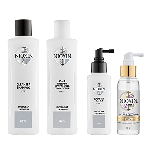 Nioxin System Kit 1, Cleanse, Condition, & Treat the Scalp for Thicker and Stronger Hair, 3 Month Supply + Diamax Advanced Hair Thickening Treatment for Instant Hair Fullness