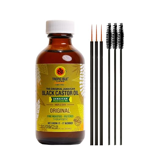 Tropic Isle Living Jamaican Black Castor Dark Oil 4oz/ 120ml Brush Set | For Hair Growth Oil, Skin Conditioning, Eyebrows & Eyelashes, Gives Hydration and Strengthening the Hair