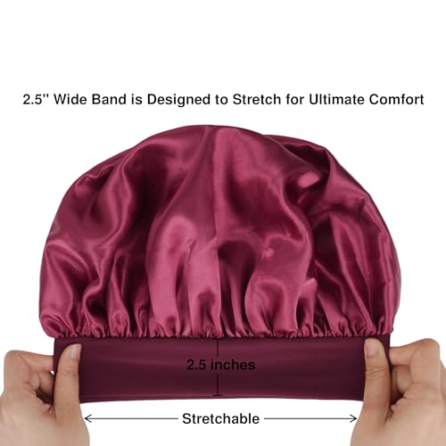 Silk Bonnet Satin Hair Bonnet for Sleeping Women Men Night Cap Sleep Bonnet Hat Hair Cap 3 Pack with Wide Band for Curly Hair(Black+Burgundy+Beige)