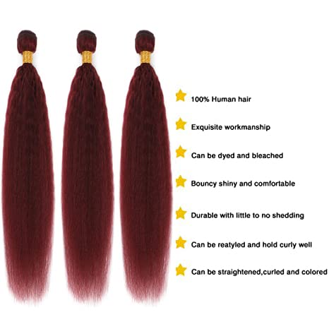 Rosmontis 99j Brazilian Yaki Straight Human Hair 3 Bundles With Closure Yaki Human Hair 4x4Closure 100% Virgin Kinky Straight Virgin Hair Extensions (10-12-14Inch with 10Closure)