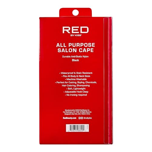 Red by Kiss Professional Hair Cutting Cape, Big Size All Purpose Salon Cape, Barber Hairdressing Cape, Adjustable Closure, Hair Cutting Accessories (Black)