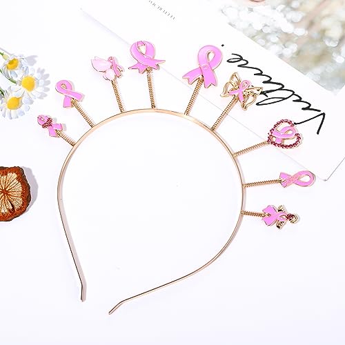 CEALXHENY Pink Ribbon Headband for Women Breast Cancer Awareness Headband Love Heart Butterfly Ribbon Tiara Crowns Breast Cancer Hair Accessory Breast Cancer Survivor Supporter Gifts (Pattern C)