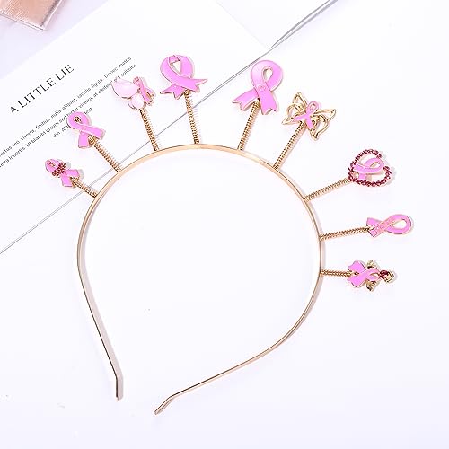 CEALXHENY Pink Ribbon Headband for Women Breast Cancer Awareness Headband Love Heart Butterfly Ribbon Tiara Crowns Breast Cancer Hair Accessory Breast Cancer Survivor Supporter Gifts (Pattern C)