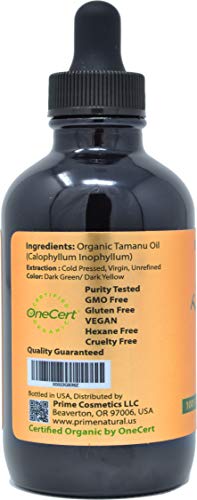 Prime Natural Organic Tamanu Oil - USDA Certified, 100% Pure, Cold Pressed, Unrefined, Virgin (4oz / 120ml) for Face, Hair & Skin Care - Natural Moisturizer