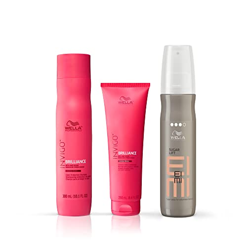 Wella Professionals Invigo Brilliance Shampoo & Conditioner for Coarse Colored Hair & Color Protection + EIMI Sugar Lift Spray, For Added Volume And Natural Lift, Hair Care Bundle
