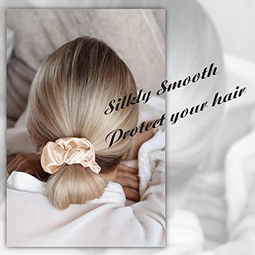 OLESILK 100% Mulberry Silk-Scrunchies for Hair Sleep, Women Grils Silk Hair Ties for Frizz & Breakage Curly Hair, No Damage, Elastics Ponytail Holder, 3 Pack