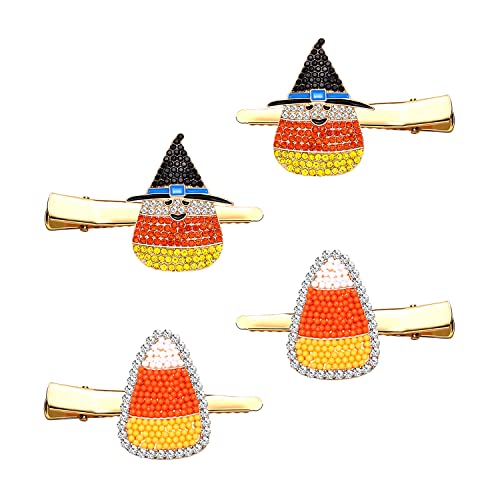 4PCS Halloween Hair Clips for Women Cute Pumpkin BOO Candy Corn Duckbill Hairpins Horror Spooky Ghost Witch Hat Pot Alligator Metal Clips Halloween Costume Party Hair Accessory