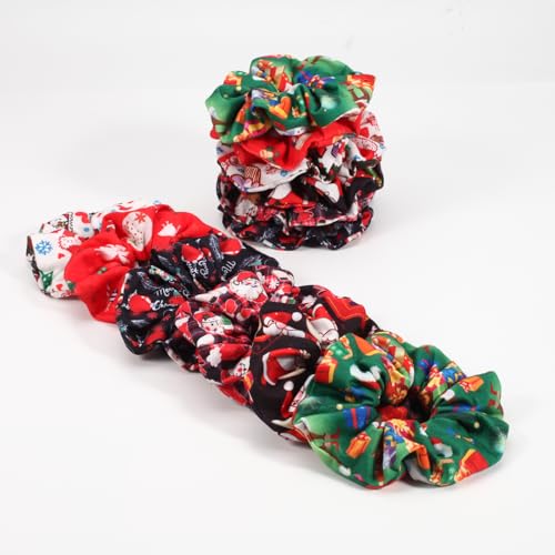 12 Pack Christmas Hair Scrunchies for Women Girls Teens Hair Ties Ropes Santa Claus Snowman Elk Bell Christmas Hat Snowflake Plaid Hair Accessories Gifts
