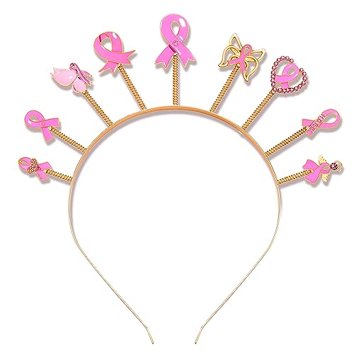 CEALXHENY Pink Ribbon Headband for Women Breast Cancer Awareness Headband Love Heart Butterfly Ribbon Tiara Crowns Breast Cancer Hair Accessory Breast Cancer Survivor Supporter Gifts (Pattern C)