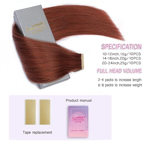 ShowJarlly Hair Extensions Real Human Hair Tape In 20pcs 18 Inches Human Hair Tape Ins Invisible Seamless Tape In Human Hair Extensions Skin Weft for White Women Chestnut Brown (2#) 40g