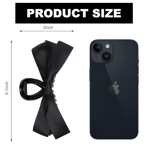 WOVOWOVO Black Bow Hair Clips, 2Pcs Bow-knot Hair Bows for Women Girls Large Claw Clips for Thick Thin Curly Hair Non-slip Satin Hair Bow Clips Elegant Hair Styling Accessories
