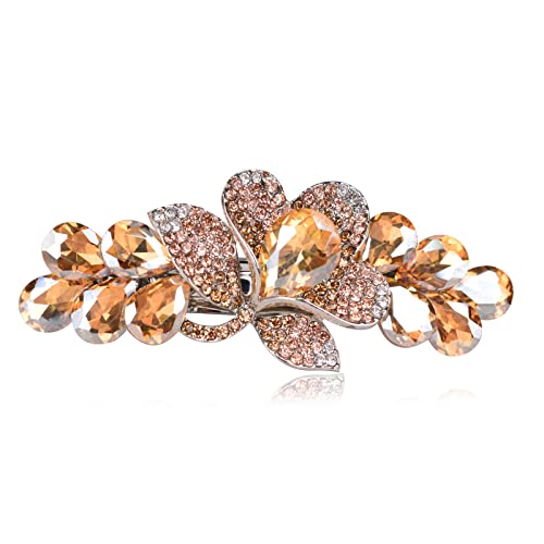 Sankuwen Flower Luxury Jewelry Design Hairpin Rhinestone Hair Barrette Clip(Style C,Champagne)