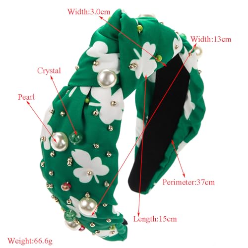 SHESRA St. Patrick Hair Bands Floral Fabric Pearls Glass Rhinestones Headband Women's Saint Patrick's Party Hair Hoop Accessories Headwear Jewelry Gifts 50(Green White)