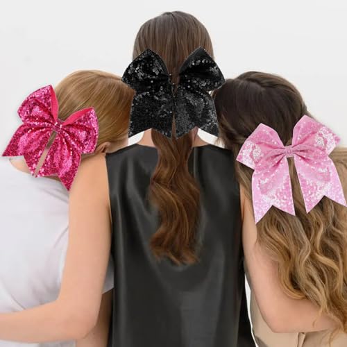 ZOLYCO Large Big 7 Inch Glitter Bow Clip Sequin Bling Party Hair Accessories for Women Teens Girls Kids (1Pcs-Orange2)